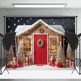 Lofaris Braun Rot Haus Weihnachten Bäume Schneebedeckt Weihnachten Hintergrund